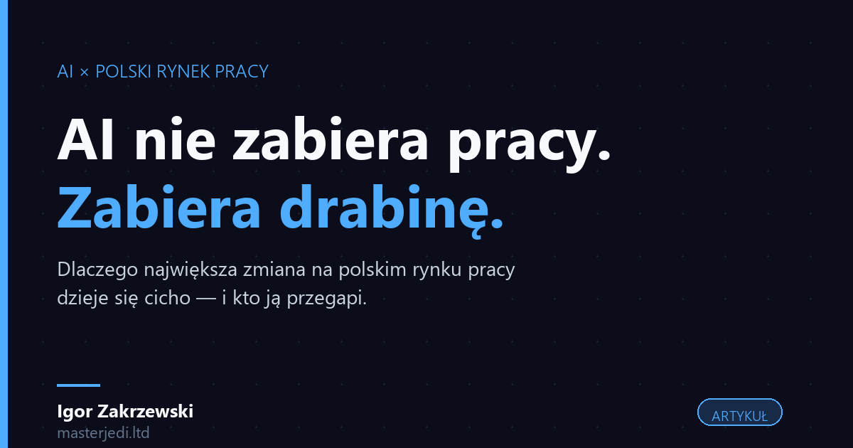AI nie zabiera pracy. Zabiera drabinę. — grafika artykułu Igora Zakrzewskiego