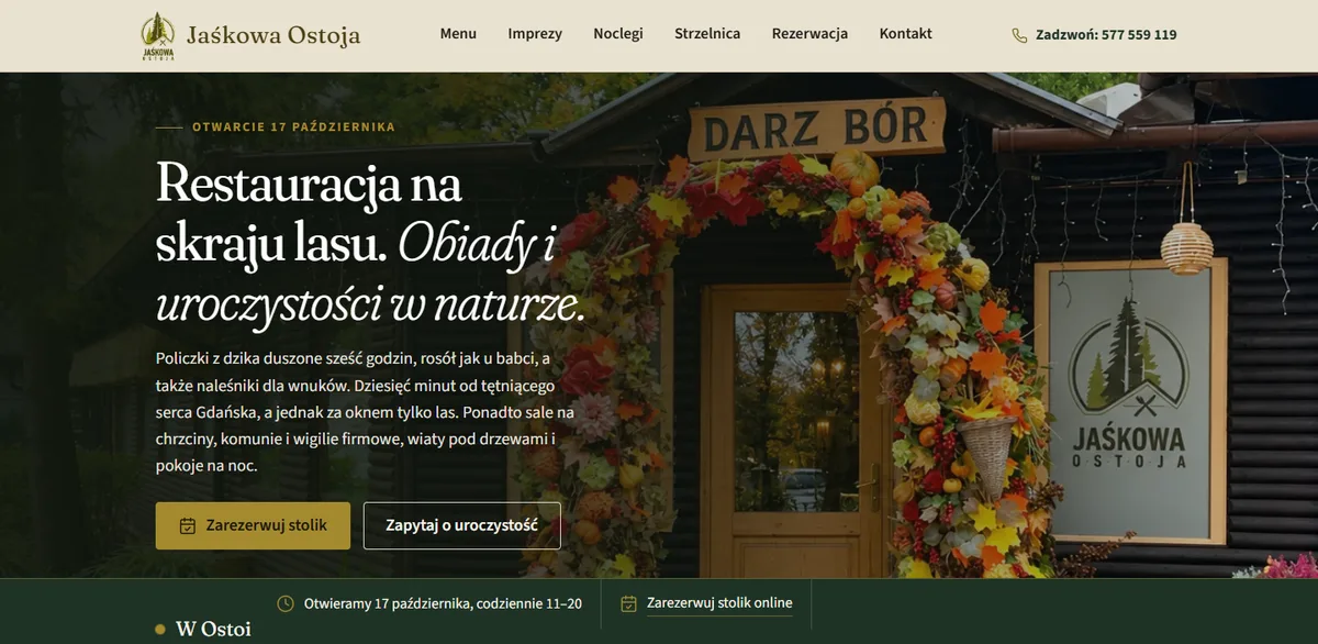 Jaśkowa Ostoja — strona restauracji z rezerwacją stolika
