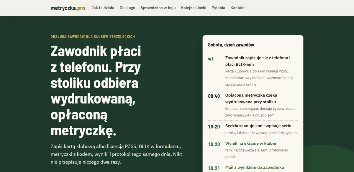 metryczka.pro — obsługa zawodów strzeleckich